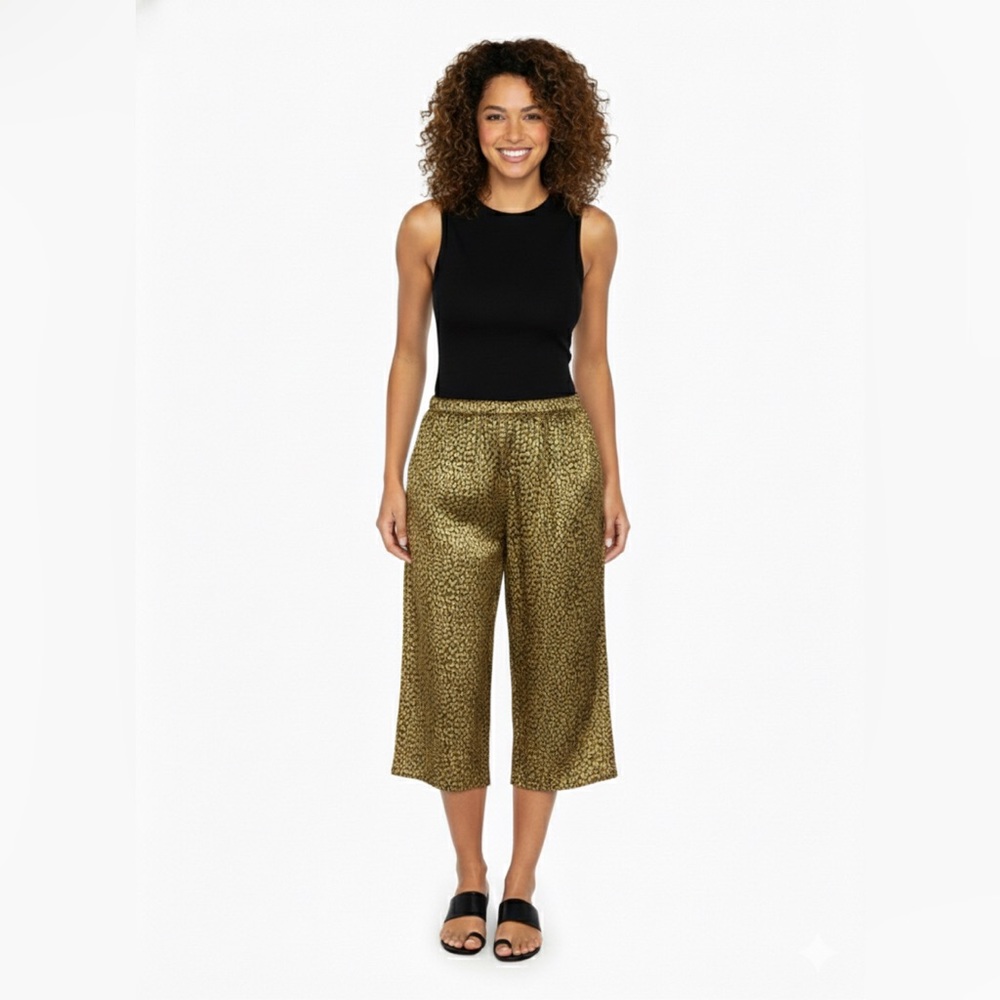 Black and Gold Leopard Print Wide-Leg Pants